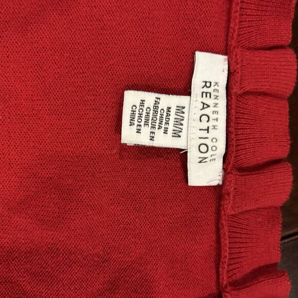 Kenneth Cole Reaction Sweater Cardigan Red Ruffle Button Size M Long Sleeve - Picture 6 of 10